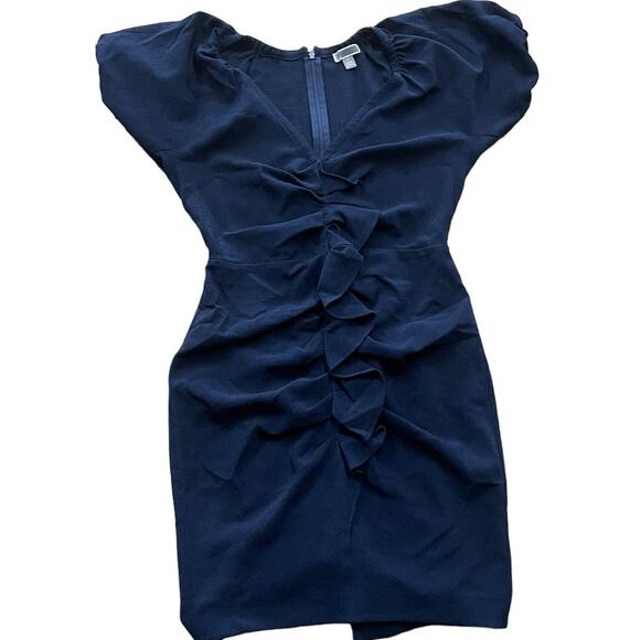 Chelsea28 Dress Womens‎ 10 Petite Blue Ruched Puff Sleeve V Neck Mini - Picture 2 of 11